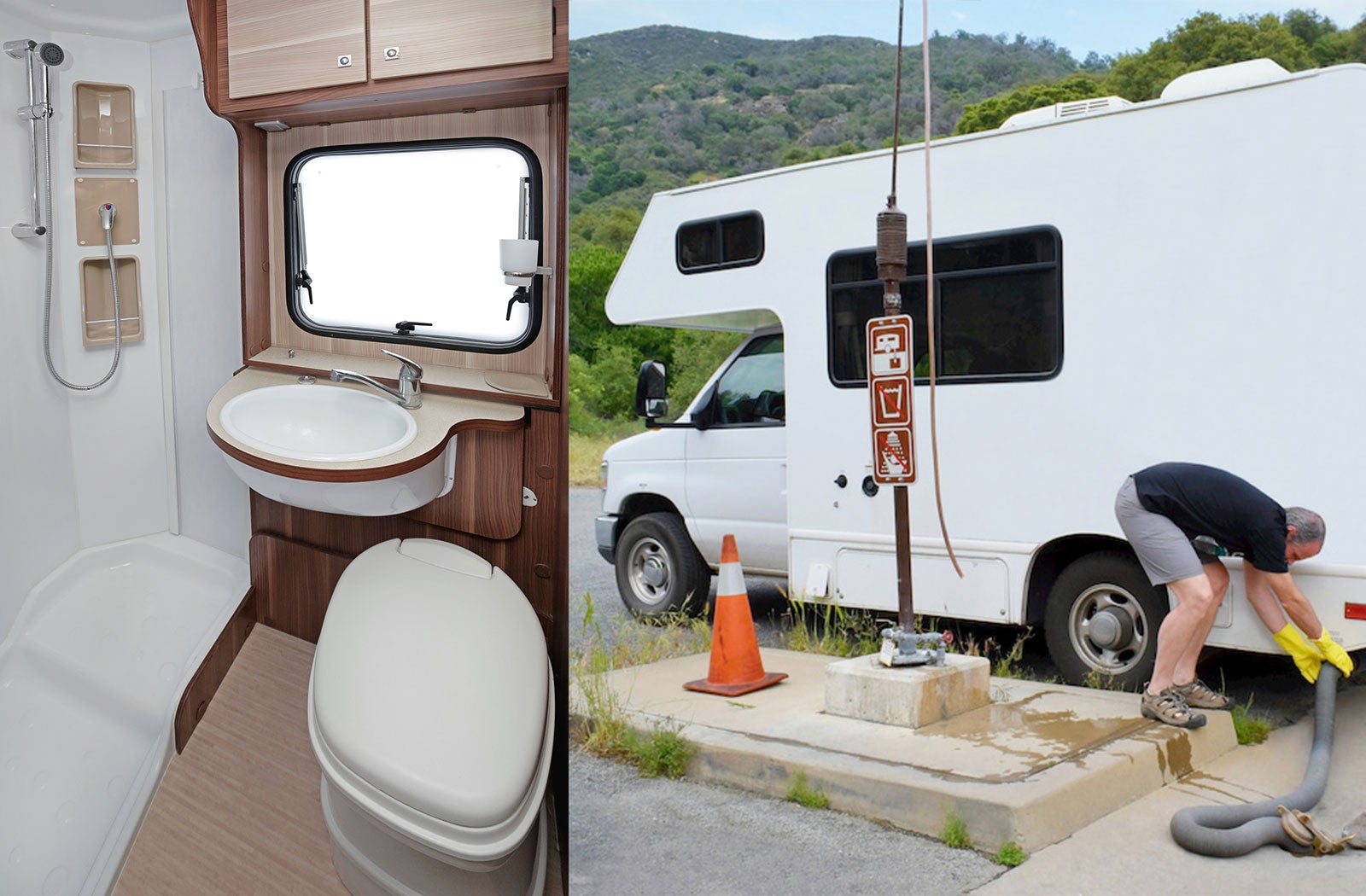 Portable RV/camper toilet and holding tank setup in Kalamazoo, Michigan
